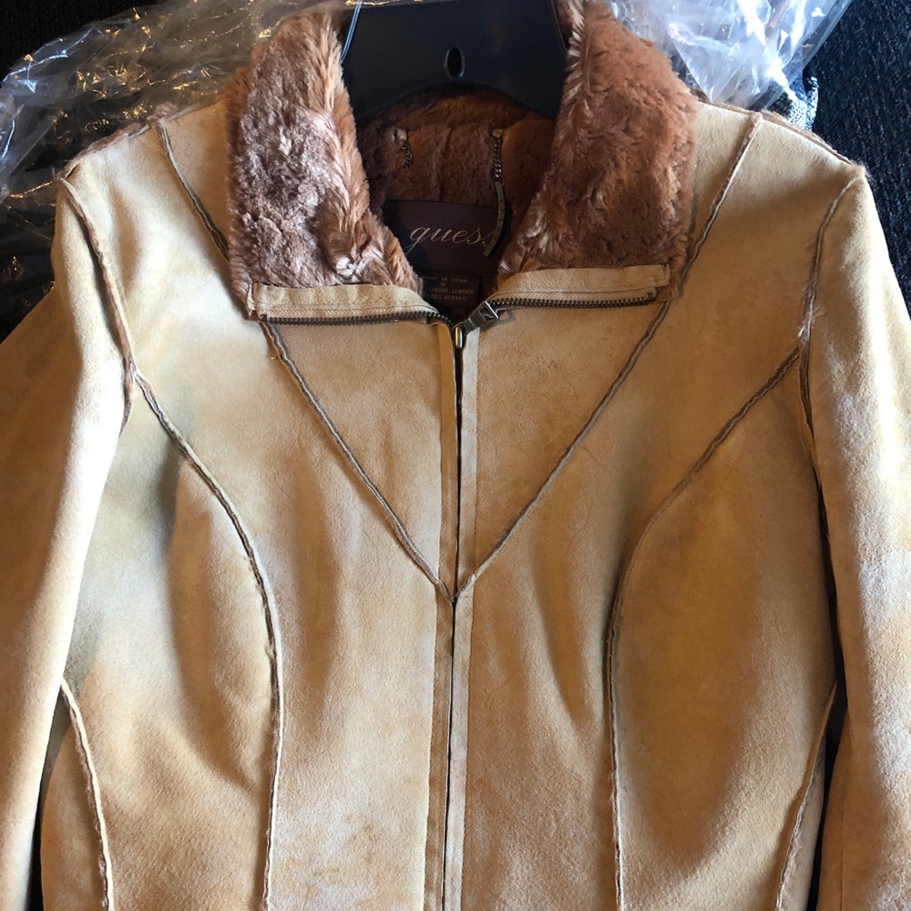 Guess Brown/Tan Leather Jacket Size Small - Picture 2 of 9